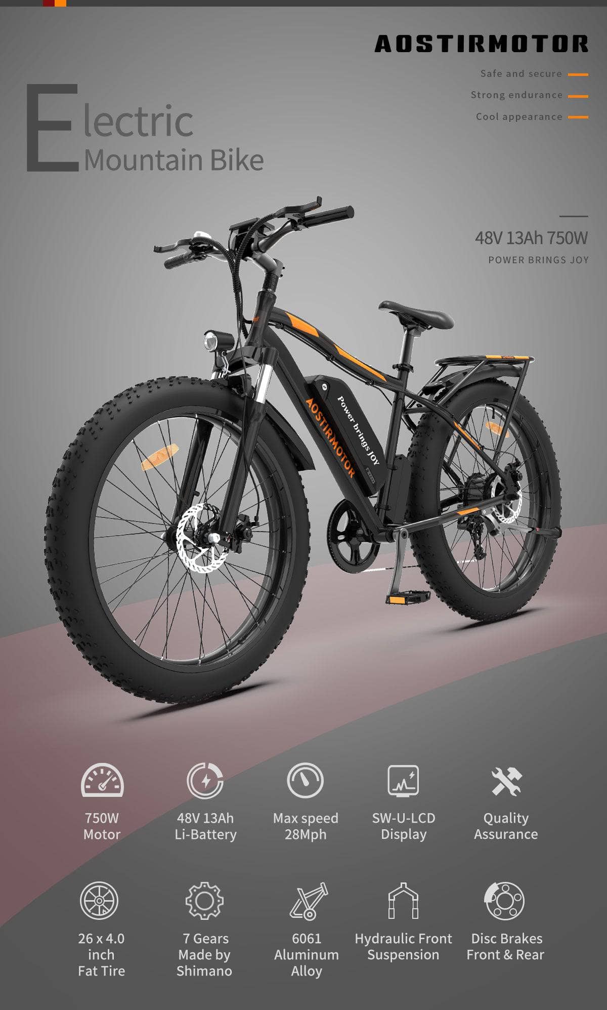 AOSTIRMOTOR AOSTIRMOTOR S07-B Electric Mountain Bicycle 48V 750W