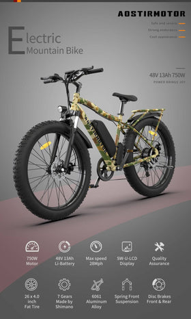 AOSTIRMOTOR S07-E Electric Mountain Fat Tire Bicycle 48V 750W