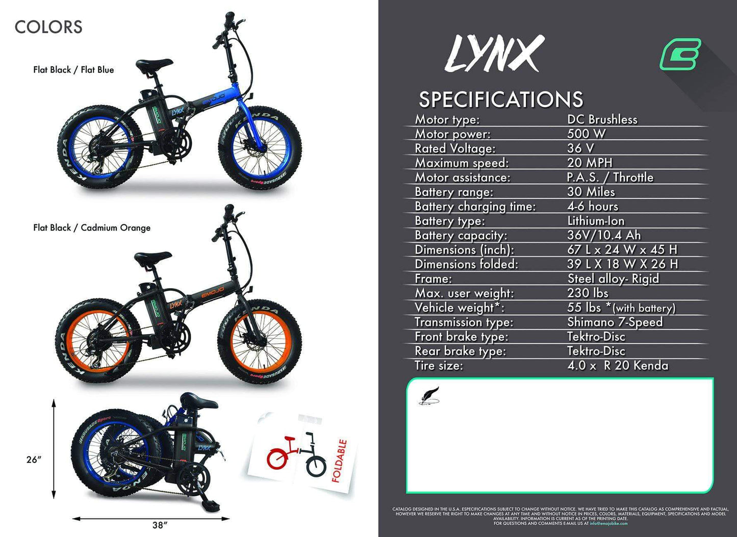 Emojo Lynx 36V 500W Fat Tire Folding eBike