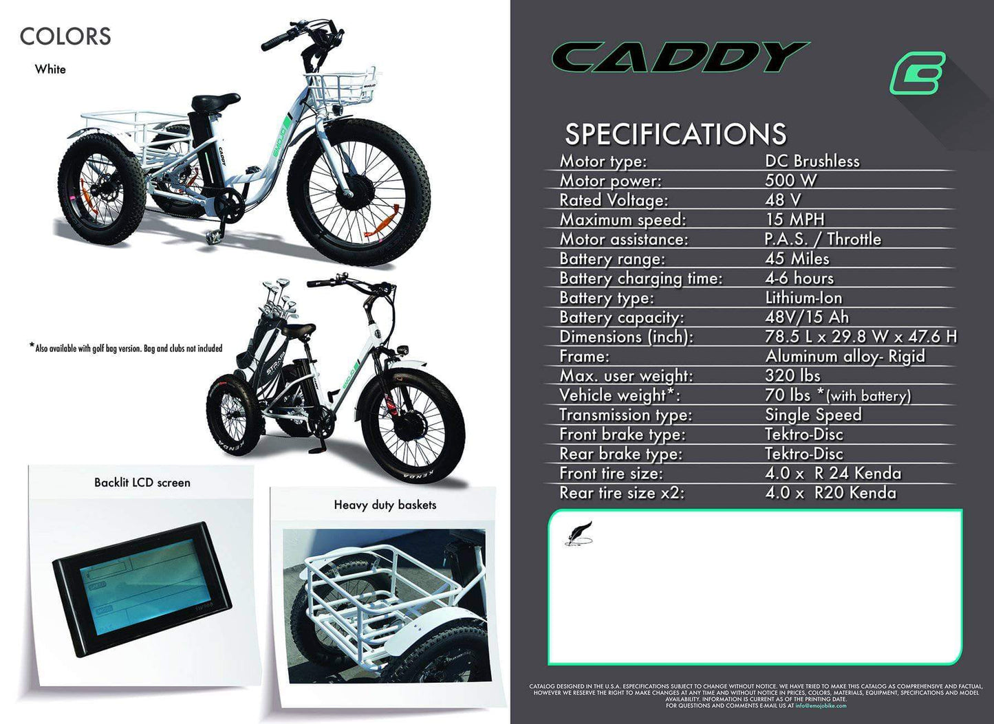 Emojo Caddy Pro 48V 500W Fat Tire Tricycle eBike