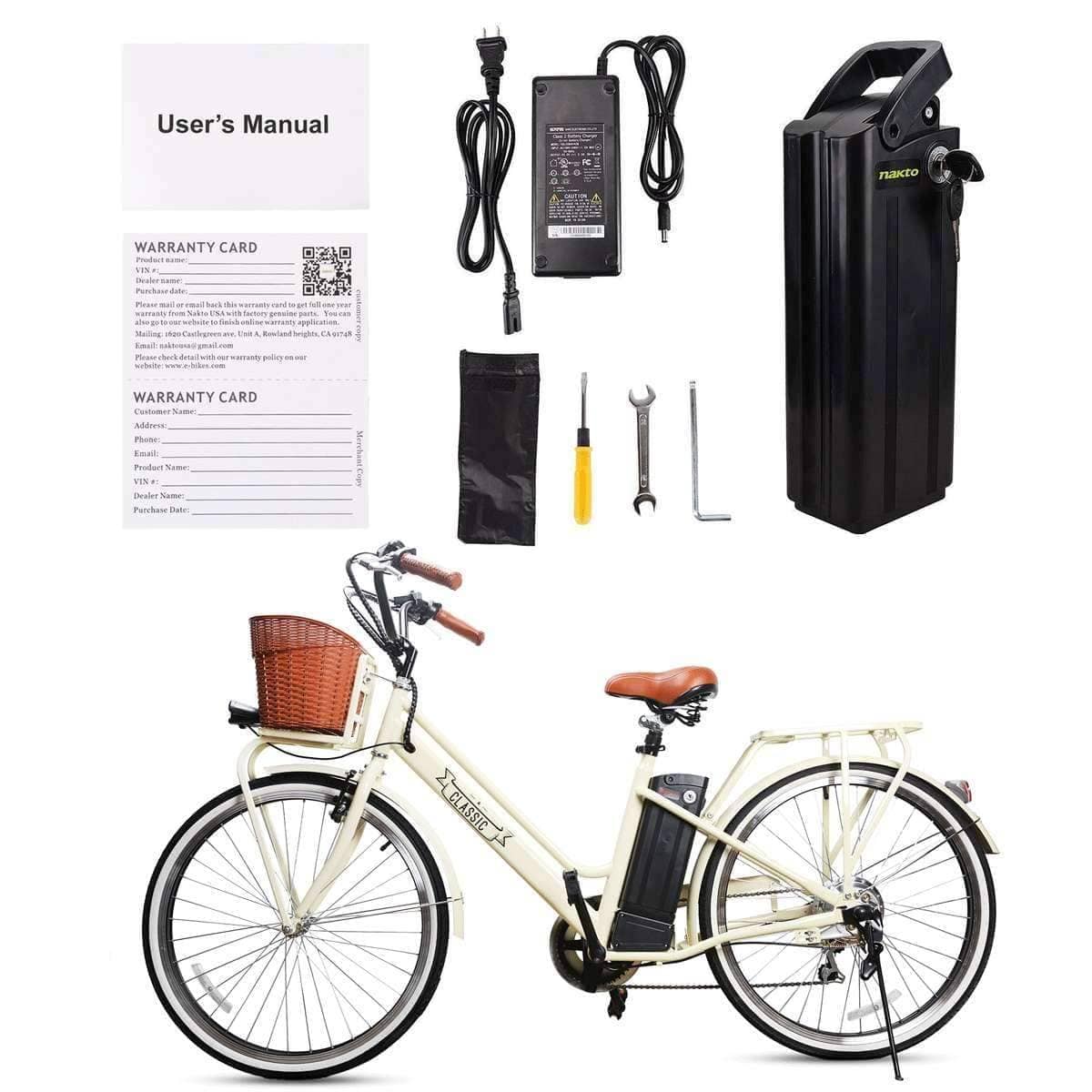 Nakto Electric Bikes 26" / White Nakto Classic 36V 26" Electric City Bike