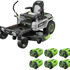 EGO Power+ Electric Riding Lawn Mower, 52″ Deck with Zero Turn Radius, Includes (6) 56V 12.0Ah Batteries and Chargers – ZT5207L