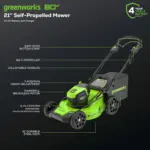 Greenworks 80V 21″ Cordless Self-Propelled Lawn Mowers. - Image 2
