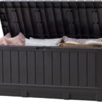 Keter Kentwood 92 Gallon Resin Deck Box-Organization and Storage for Patio Furniture Outdoor Cushions, Throw Pillows, Garden Tools and Pool Floats, Dark Grey