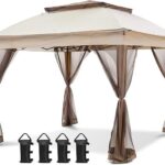COOS BAY 11×11 Pop Up Gazebo with Mesh Netting, Instant Outdoor Canopy Tent, Water Resistant Shelter with UPF 50+ UV Protection, 121 Sq Ft Coverage, Beige