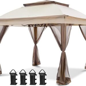 COOS BAY 11×11 Pop Up Gazebo with Mesh Netting, Instant Outdoor Canopy Tent, Water Resistant Shelter with UPF 50+ UV Protection, 121 Sq Ft Coverage, Beige