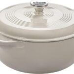 Lodge Essential Enamel Cast Iron Dutch Oven – Perfect for Bread Baking, Braising, Marinating & Slow Cooking – Features Moisture-Sealing Lid & Dual Handles – Kitchen Essentials – 6 Quarts – Oyster White