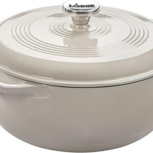 Lodge Essential Enamel Cast Iron Dutch Oven – Perfect for Bread Baking, Braising, Marinating & Slow Cooking – Features Moisture-Sealing Lid & Dual Handles – Kitchen Essentials – 6 Quarts – Oyster White