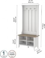 Bush Home Salinas Hall Tree with Shoe Storage Bench in Shiplap Gray and Pure White, Multi-Purpose Home Organizer, Entryway Solution with Seating and Hooks - Image 4