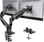 HUANUO FlowLift Dual Monitor Stand, Fully Adjustable Gaming Monitor Desk Mount for 13–32″ Computer Screens, Full Motion VESA 75×75/100×100 with C-Clamp & Grommet Base, Each Arm Holds 4.4 to 19.8 lbs