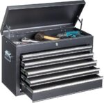 Winado 24″ Portable Metal Tool Box, 5 Drawers Toolbox with Top Storage Tray, Carry Handle, Ball Bearing Runners, Lockable Tool Chest Cabinet for Garage, Warehouse, Repair Shop & Home, Black