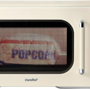 COMFEE’ Retro Microwave Oven, Small Microwave with 6 Auto Menus, 0.9 cu.ft Countertop Compact Microwave with Multi-stage Cooking, Mute Function, LED digital, Apricot/900W, CMO-MMP02AA(AT)