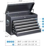 Winado 24″ Portable Metal Tool Box, 5 Drawers Toolbox with Top Storage Tray, Carry Handle, Ball Bearing Runners, Lockable Tool Chest Cabinet for Garage, Warehouse, Repair Shop & Home, Black - Image 2