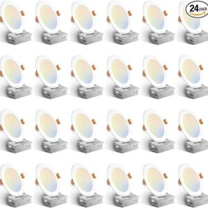 Amico 24 Pack 6 Inch 5CCT Ultra-Thin LED Recessed Ceiling Light with Junction Box, 1050LM Brightness, Dimmable Canless Wafer Downlight, 12W, ETL&FCC