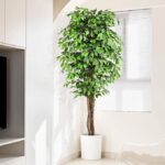 7ft Large Ficus Artificial Trees with Natural Curved Trunks, 84″ Tall Lush Faux Tree for Home Decor Indoor, Green Lifelike Fake Ficus Tree Artificial Plants in Pot（Set of 2） - Image 4