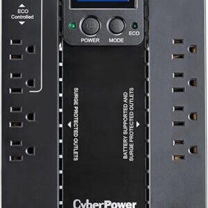 CyberPower EC850LCD Ecologic UPS Battery Backup and Surge Protector, 850VA/510W, 12 Outlets, ECO Mode, Compact, UL Certified
