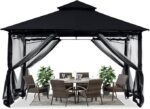 ABCCANOPY Gazebos for Patios 10×12 – Outdoor Steel Frame Gazebo with Mosquito Netting for Lawn Backyard Garden Deck (Black)