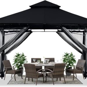 ABCCANOPY Gazebos for Patios 10×12 – Outdoor Steel Frame Gazebo with Mosquito Netting for Lawn Backyard Garden Deck (Black)