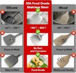 Newness 9 Pcs Cooking Utensils Set, 304 Stainless Steel Kitchen Utensils Set, Metal Kitchen Accessories, Include Soup Ladle, Slotted Skimmer Spoon, Spaghetti Spoon and Spatula, Dishwasher Safe - Image 2