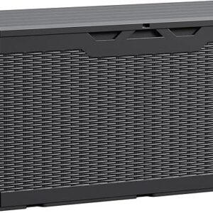 Devoko 100 Gallon Waterproof Large Resin Deck Box Indoor Outdoor Lockable Storage Container for Patio Furniture Cushions Garden Tools (100 Gallon, Black)