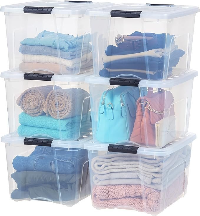 IRIS USA 40 QT Plastic Storage Box with Lid and Latches – 6 Pack – BPA-Free, See-Through Organizing Solution, Durable Nestable Stackable Containers, Secure Pull Handle – Clear IRIS USA 40 QT Plastic Storage Box with Lid and Latches – 6 Pack – BPA-Free, See-Through Organizing Solution, Durable Nestable Stackable Containers, Secure Pull Handle – Clear