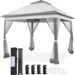 Yaheetech 11×11 Pop Up Gazebo Outdoor Canopy Shelter, Instant Patio Gazebo Sun Shade Canopy Tent with 4 Sandbags, 2 Tiers Roof & Mesh Netting for Lawn, Garden, Backyard & Deck, Gray