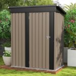 Patiowell 5×3 FT Outdoor Storage Shed, Tool Shed with Sloping Roof and Lockable Door, Metal Shed for Backyard Garden Patio Lawn, Brown