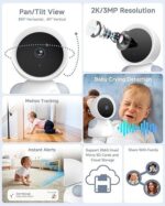 ARENTI Baby Monitor with 2 Cameras, 2K/3MP WiFi 6 Camera and Audio, 5-inch Wireless Screen, Smartphone App, Super Night Vision, Crying Detection, Auto Tracking, Temp&Humidity Sensor (D3 Set) - Image 3