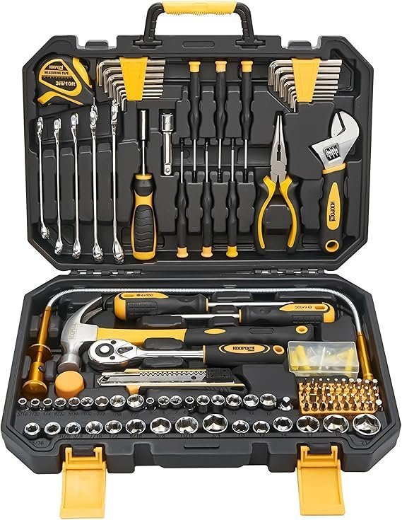 KOOPOOL 159 Piece Tool Set, Tool Box Kit for Mechanic and Car, General Household Home Tool Kit, Basic Tool Kit for Home Auto Repair, with Storage Case KOOPOOL 159 Piece Tool Set, Tool Box Kit for Mechanic and Car, General Household Home Tool Kit, Basic Tool Kit for Home Auto Repair, with Storage Case
