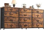 Romorgniz 55″ Dresser for Bedroom with 12 Fabric Drawers, Entertainment Center for 60 inch TV Dressers & Chests of Drawers Large Organizer, Living Room, Metal Frame, Wood Top, Rustic Brown