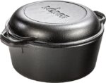 Lodge Cast Iron Double Dutch Oven – Pre-Seasoned 2-in-1 Cast Iron Cookware – Pot & Skillet Combo – Even Heat Retention – Oven-Safe, Versatile Pot – 5 Quart