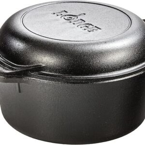 Lodge Cast Iron Double Dutch Oven – Pre-Seasoned 2-in-1 Cast Iron Cookware – Pot & Skillet Combo – Even Heat Retention – Oven-Safe, Versatile Pot – 5 Quart