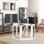 PAWLAND 144-inch Extra Wide 30-inches Tall Dog gate with Door Walk Through, Freestanding Wire Pet Gate for The House, Doorway, Stairs, Pet Puppy Safety Fence, Support Feet Included, White,6 Panels - Image 2