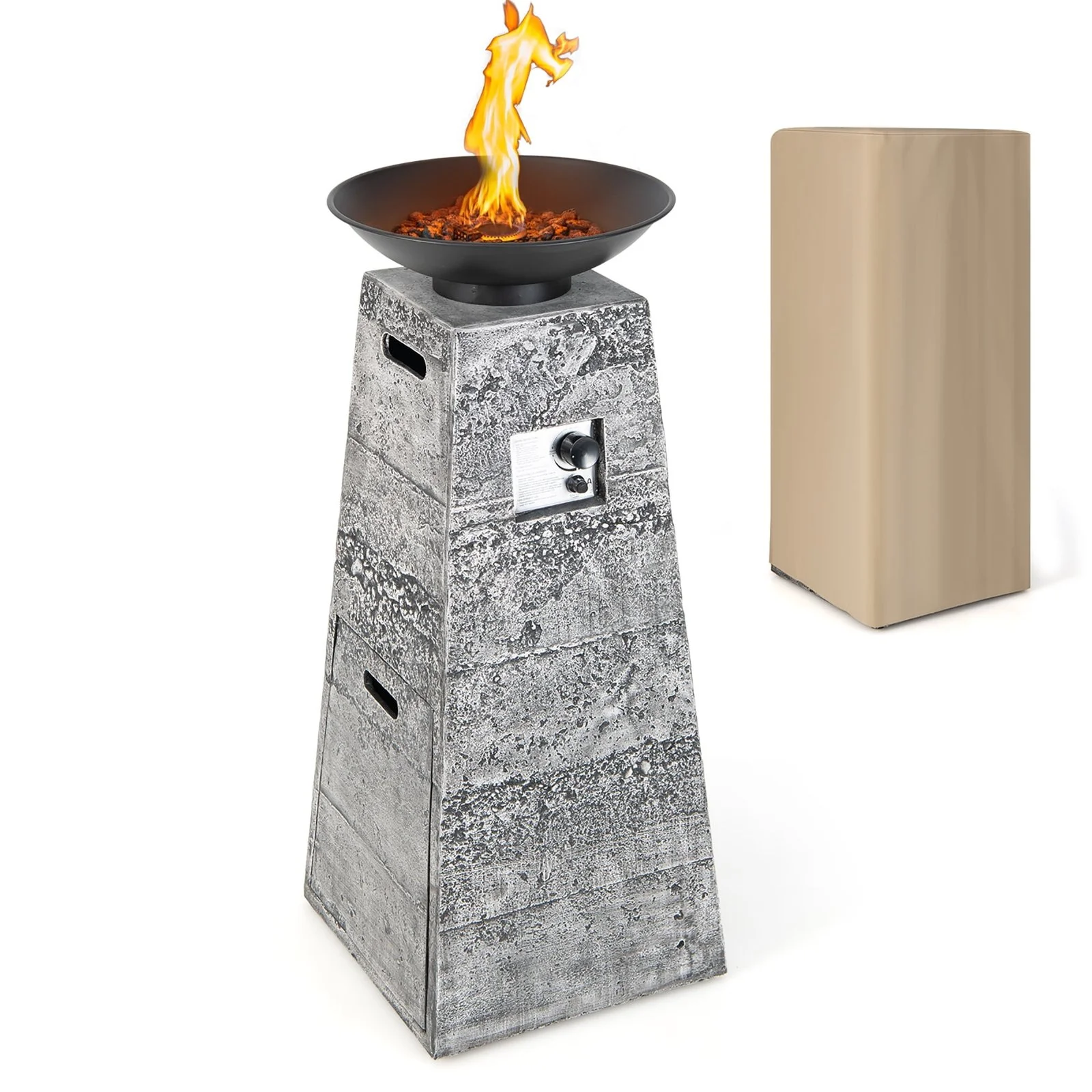 Costway 48 Inch Propane Fire Bowl Column with Lavas Rocks and PVC Covers Costway 48 Inch Propane Fire Bowl Column with Lavas Rocks and PVC Covers