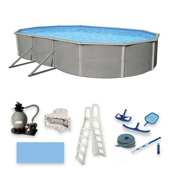 Belize 12-ft x 24-ft Oval 52-in Deep 6-in Top Rail Metal Wall Swimming Pool Package Belize 12-ft x 24-ft Oval 52-in Deep 6-in Top Rail Metal Wall Swimming Pool Package