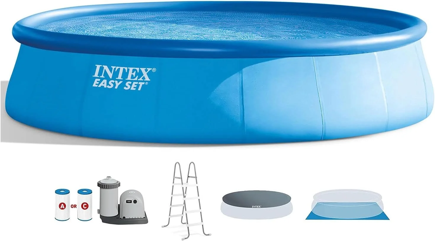 Intex 18′ x 48″ Inflatable Above Ground Swimming Pool with Ladder, Pumps Intex 18′ x 48″ Inflatable Above Ground Swimming Pool with Ladder, Pumps